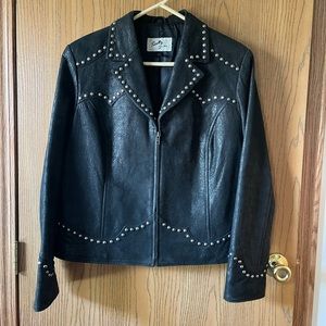 Ladies Studded Black Genuine Leather Jacket